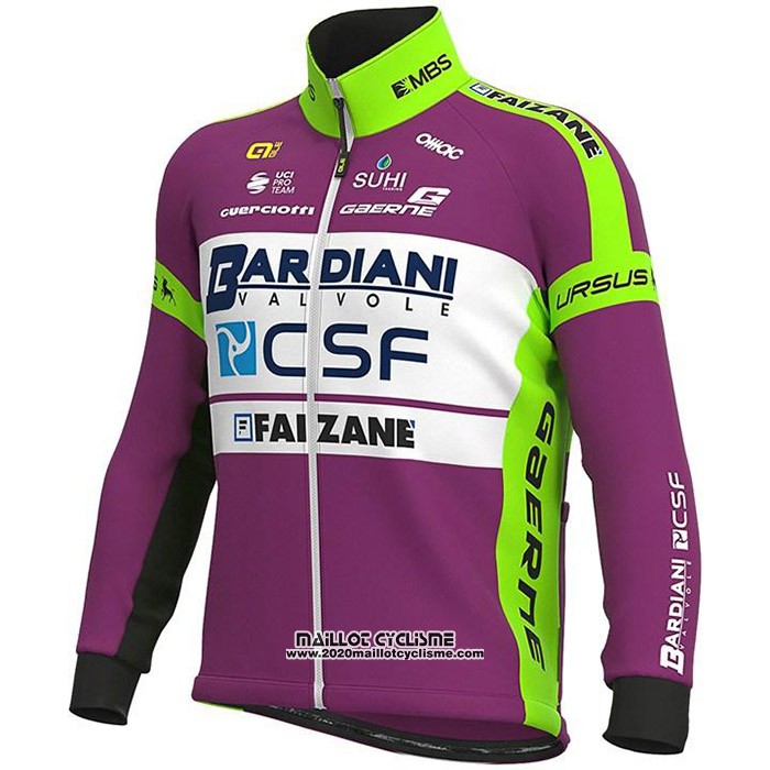 2020 Maillot Cyclisme Bardiani Csf Violet Vert Manches Longues et Cuissard